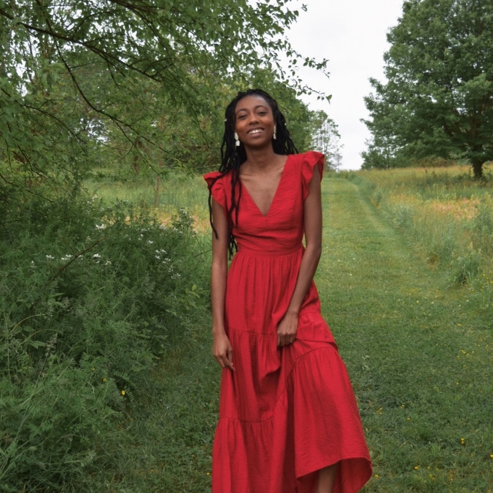 EXPRESS Red Cut-Out Maxi Dress XS